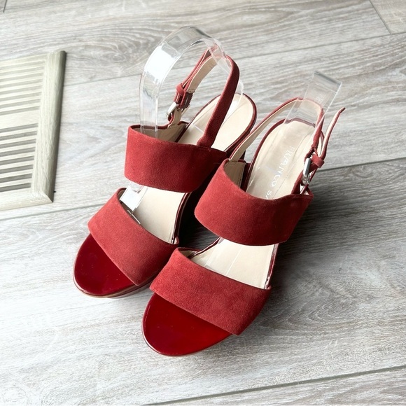 Franco Sarto Wine Suede Leather Wedge  Sandals - Picture 2 of 16